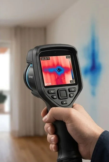 Caméra thermique montrant une tache d'humidité sur le mur